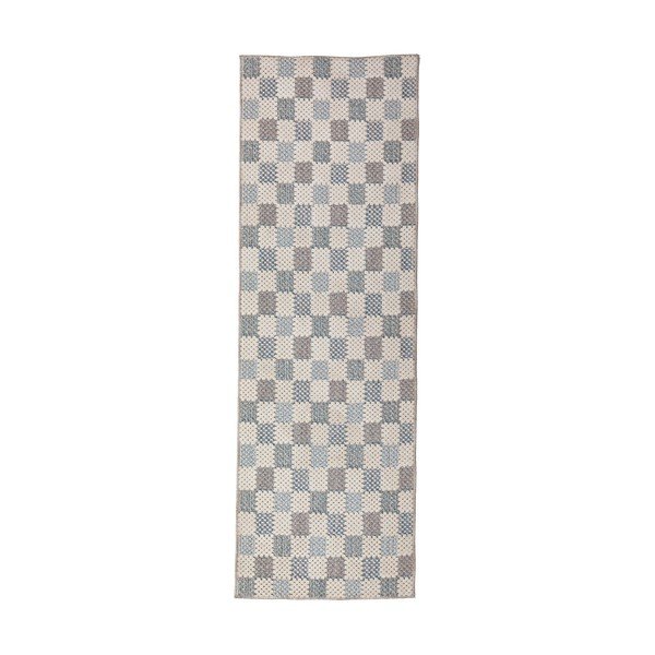 Covor tip traversă albastru lavabil din amestec de bumbac 80x230 cm Muted Checkerboard – Flair Rugs