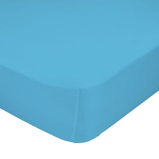 Cearșaf elastic din bumbac pur Happy Friday Basic, 90 x 200 cm, albastru turcoaz