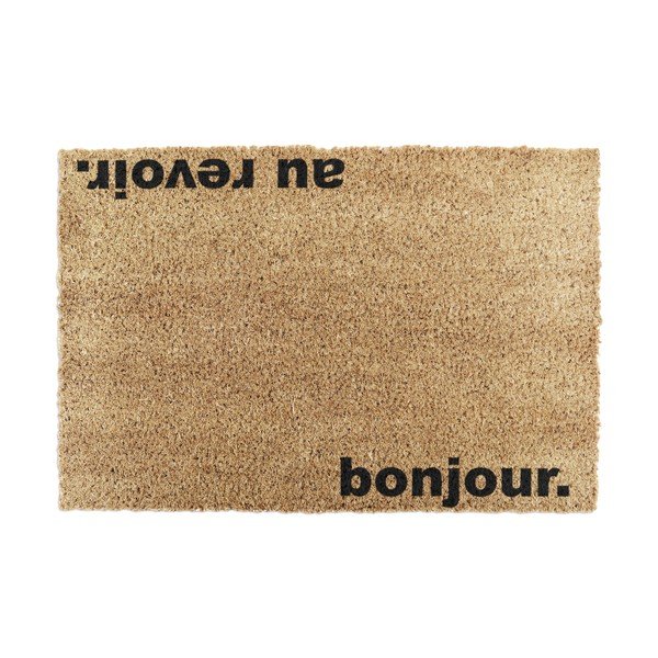 Covoraș de intrare din fibre de nucă de cocos 40x60 cm Bonjour, Au Revoir – Artsy Doormats