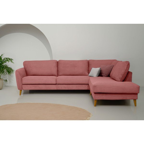 Colțar roz cu tapițerie din catifea reiată  (cu colț pe partea dreaptă) Paris – Scandic-image-1