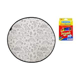 Set covor și markere pentru textile Butter Kings Dinosaurs World, ø 130 cm
