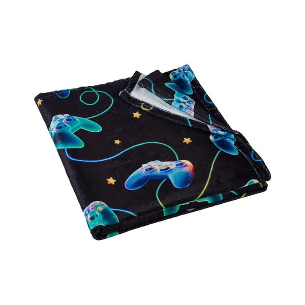 Pătură pentru copii neagră-albastră din micropluș/cocolino 130x170 cm Gamer – Catherine Lansfield
