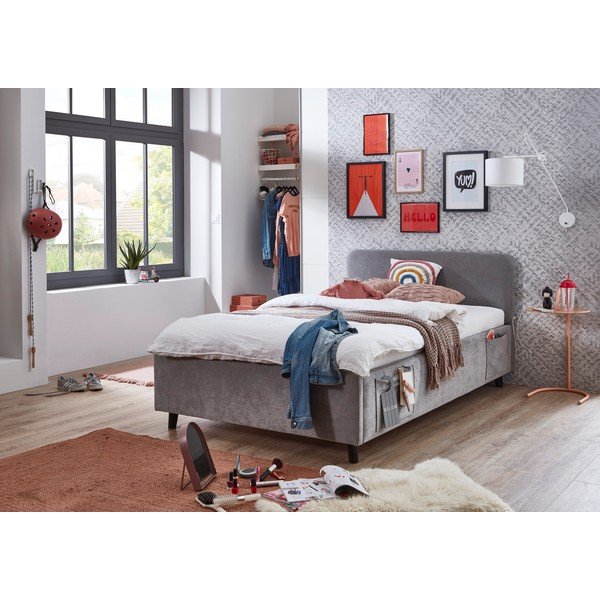 Pat pentru copii  gri cu spațiu de depozitare cu somieră 120x200 cm Cosy – Meise Möbel-image-1