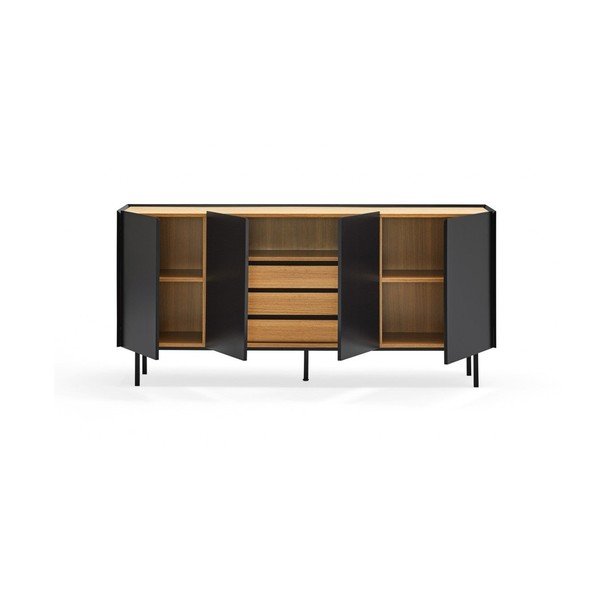 Comodă neagră joasă cu aspect de lemn de stejar 165x78 cm Arista – Teulat-image-3