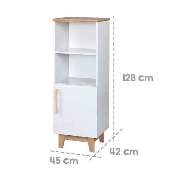 Bibliotecă pentru copii  albă cu aspect de lemn de stejar 45x128 cm Finn – Roba-image-3