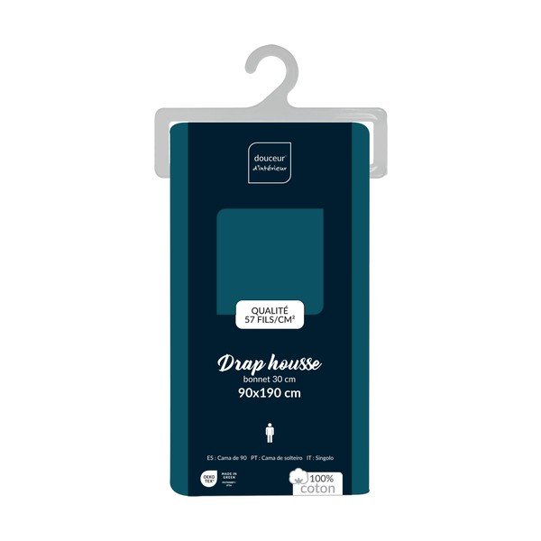 Cearceaf petrol din bumbac cu elastic 90x190 cm Lina – douceur d'intérieur-image-2