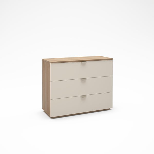 Comodă crem/în culoare naturală cu aspect de lemn de stejar 100x80x40 cm Dennis – Marckeric-image-3