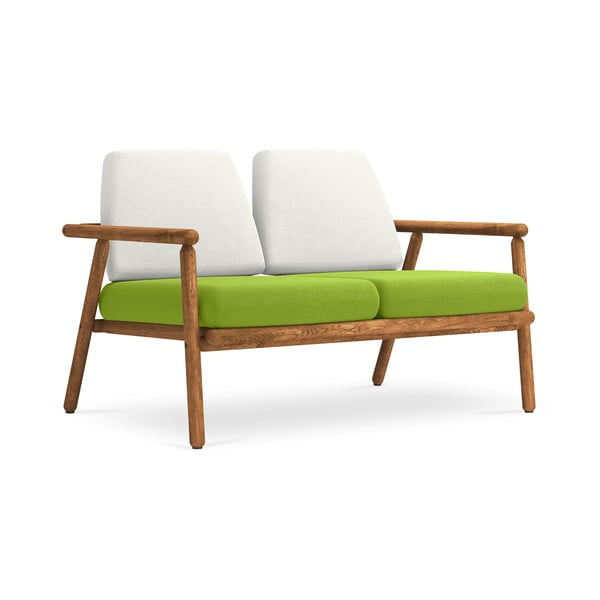 Canapea cu 2 locuri pentru exterior, construcție lemn masiv de salcâm Calme Jardin Capri, gri deschis - verde deschis