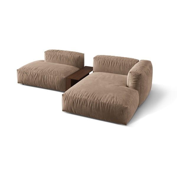 Colțar modular maro deschis cu tapițerie din catifea (cu colț pe partea dreaptă/cu șezlong) Martina – Micadoni -image-2