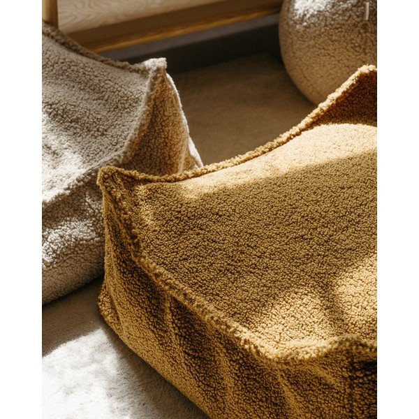 Fotoliu puf pentru copii maro cu tapițerie din țesătură bouclé Square – Wigiwama-image-2