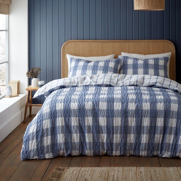 Lenjerie de pat albastră din flanelă pentru pat dublu 200x200 cm Gingham Check – Catherine Lansfield