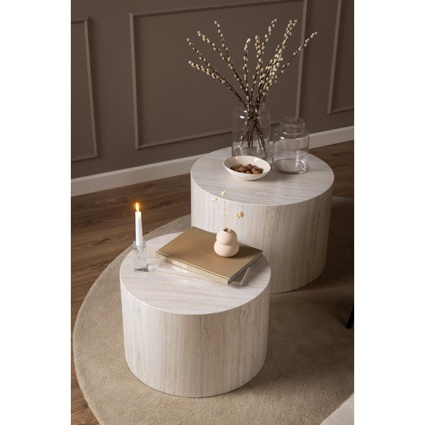 Măsuțe de cafea bej 2 buc. rotunde cu aspect de piatră ø 58 cm Dice – Actona-image-1