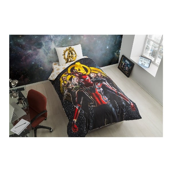 Set lenjerie de pat din bumbac pentru pat de o persoană All Heroes, 160 x 220 cm