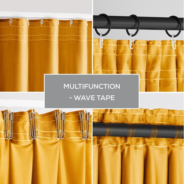 Draperie galbenă dimout (semi-opacă) din catifea 140x245 cm Pleat – Restilo-image-1