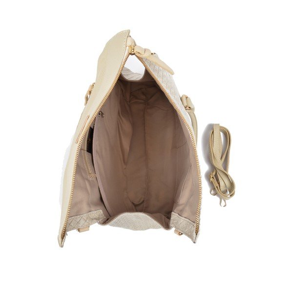 Geantă din piele Carla Ferreri Sarria, crem deschis-image-4