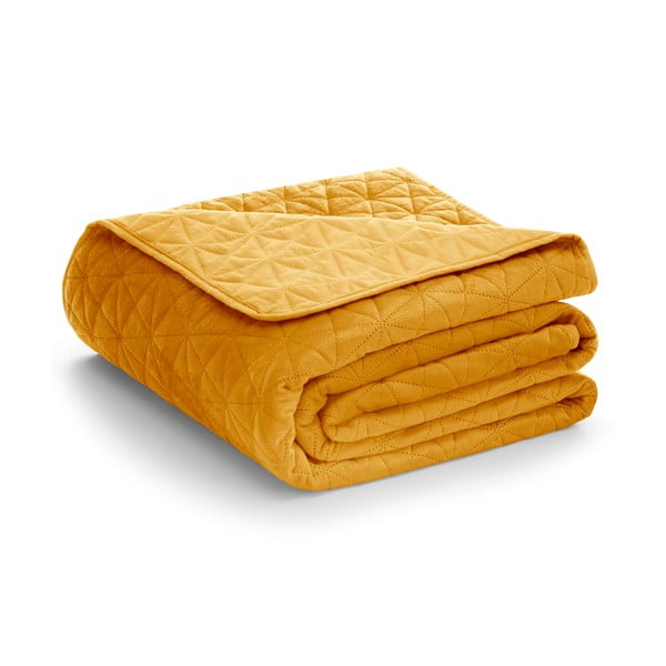 Cuvertură galbenă matlasată din catifea 240x260 cm Laila – Restilo