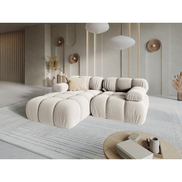Colțar modular crem cu tapițerie din catifea (cu colț pe partea stângă/cu șezlong) – Micadoni -image-1