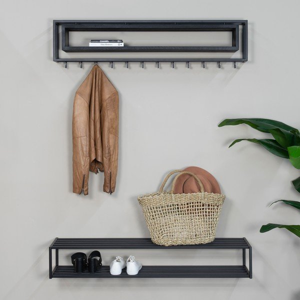 Cuier de perete negru cu raft din metal 118 cm School – Spinder Design-image-3