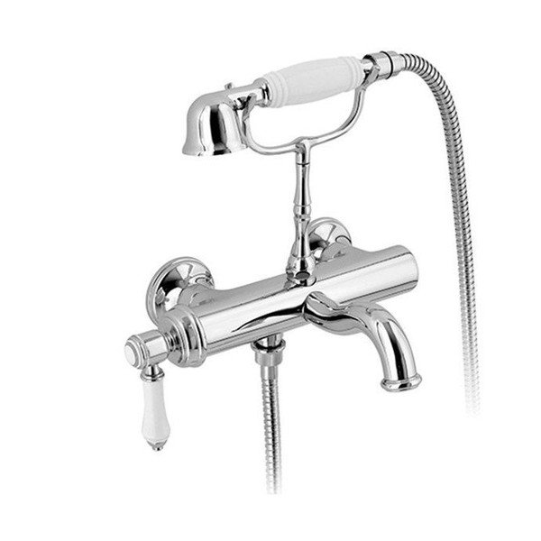 Baterie argintiu-lucios pentru cadă cu montare pe perete (2 ieșiri) Vienna – Sapho
