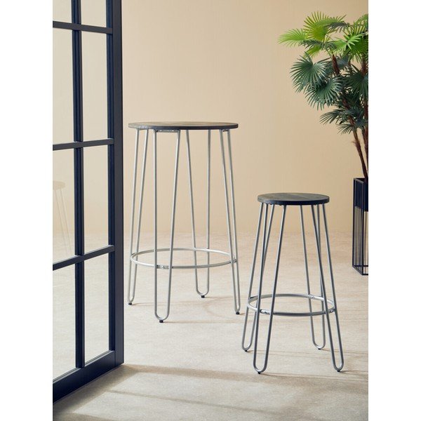 Scaun de bar argintiu/în culoare naturală din lemn de ulm (înălțime șezut 75 cm) District – Premier Housewares-image-1