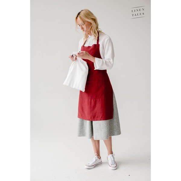 Șorț de bucătărie din in Linen Tales Daily Apron, 80 x 55 cm, roșu-image-3