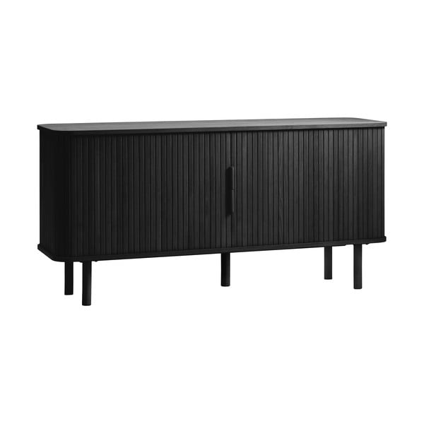 Comodă neagră joasă cu aspect de lemn de stejar cu ușă glisantă 76x160 cm Cavo – Unique Furniture-image-4