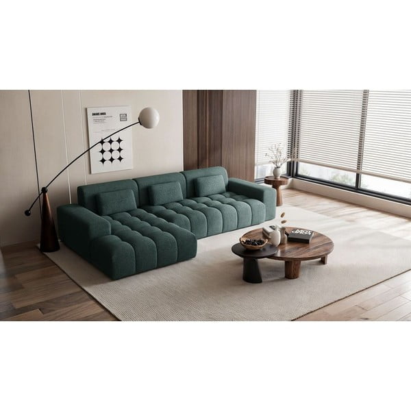 Colțar albastru cu tapițerie din chenille (cu colț pe partea stângă/cu șezlong) Chevi – Ghado-image-1