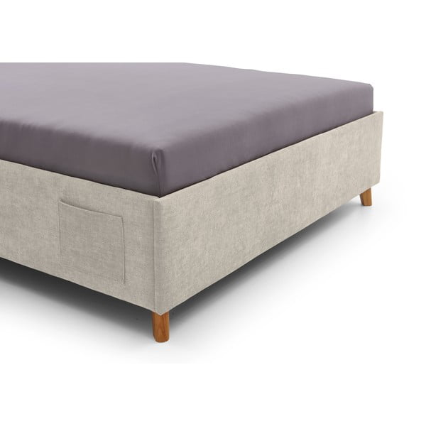 Pat pentru copii  bej tapițat cu spațiu de depozitare cu somieră 140x200 cm Fun – Meise Möbel-image-1