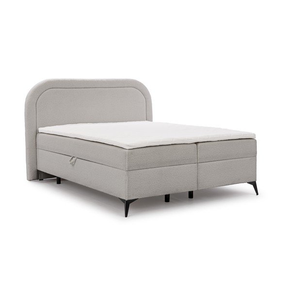 Pat boxspring gri deschis cu spațiu de depozitare 200x200 cm Ornes – Ropez