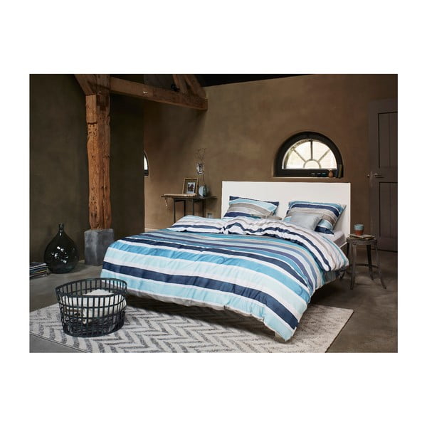 Lenjerie de pat prelungită, cu dungi Esprit Iva, 200 x 220 cm, albastru-alb -image-1