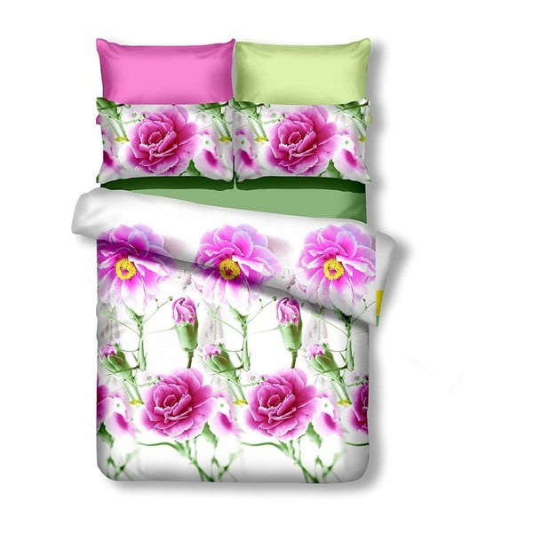 Lenjerie de pat verde/roz din microfibră pentru pat dublu/extinsă 200x220 cm Amanda – AmeliaHome