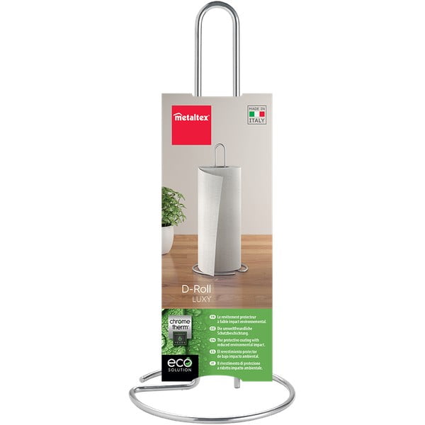 Suport vertical pentru prosoape de bucătărie din hârtie argintiu lucios din oțel ø 14 cm Luxy – Metaltex-image-2