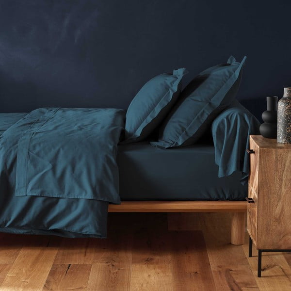 Cearceaf albastru din bumbac cu elastic 160x200 cm Lina – douceur d'intérieur-image-1