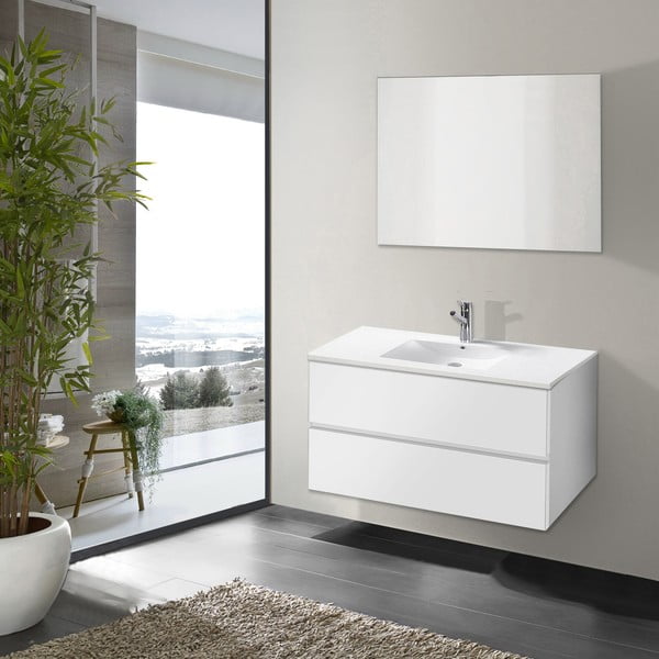 Dulăpior baie cu lavoar și oglindă Flopy, nuanță de alb, 80 cm
