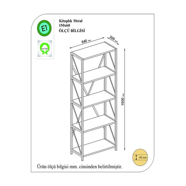 Bibliotecă neagră/cu aspect de lemn de pin 64x150 cm Eser – Gauge Concept-image-4