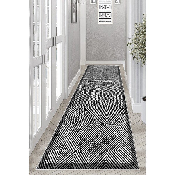 Covor tip traversă alb-negru lavabil 80x300 cm Rimio – Vitaus-image-1