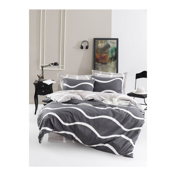 Lenjerie de pat cu cearșaf din bumbac ranforce, pentru pat dublu Mijolnir Novia Grey, 200 x 220 cm