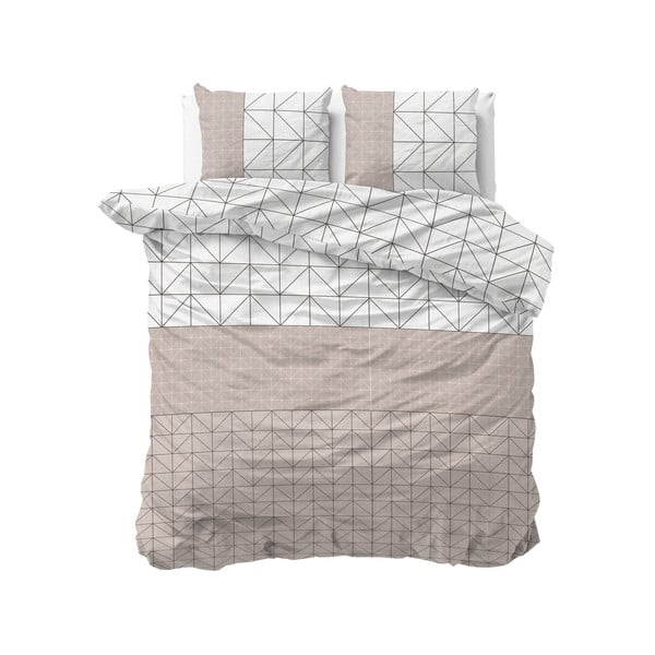 Lenjerie din flanelă pentru pat dublu Sleeptime Gino, 200 x 220 cm, alb - bej
