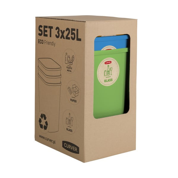 Set 3 coșuri de gunoi pentru sortarea deșeurilor Curver ECO, 25 l-image-4