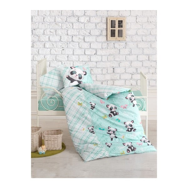 Lenjerie de pat cu cearșaf pentru copii Panda, 100 x 150 cm