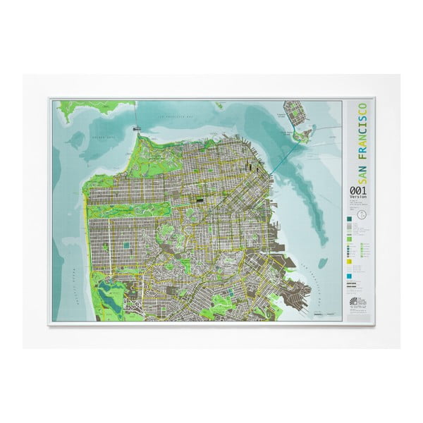 Hartă San Francisco în husă transparentă Street Map, 100 x 70 cm, verde