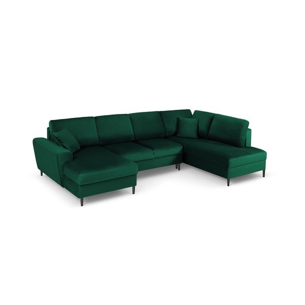 Colțar verde extensibil, cu spațiu de depozitare cu tapițerie din catifea (cu colț pe partea dreaptă, în formă de "U") Kyoto – Cosmopolitan Design-image-1