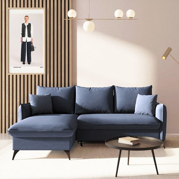 Colțar albastru extensibil, cu spațiu de depozitare (cu colț pe partea stângă, cu șezlong) Brim – Rodier-image-1