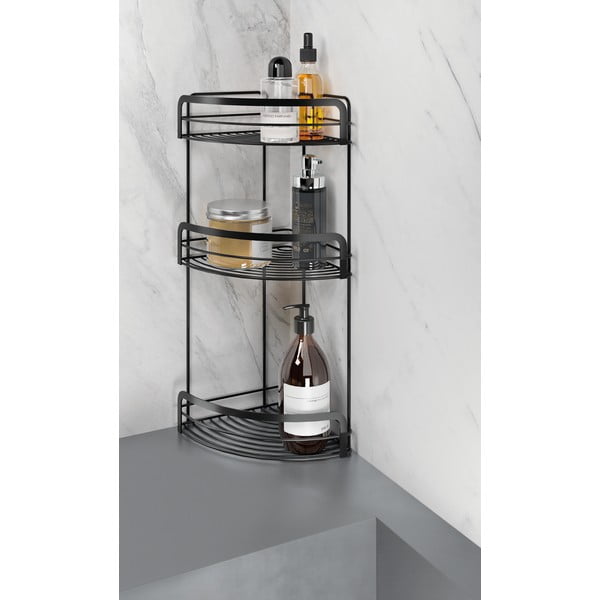 Raft de colț pentru baie cu trei nivele Metaltex Origin, negru-image-1