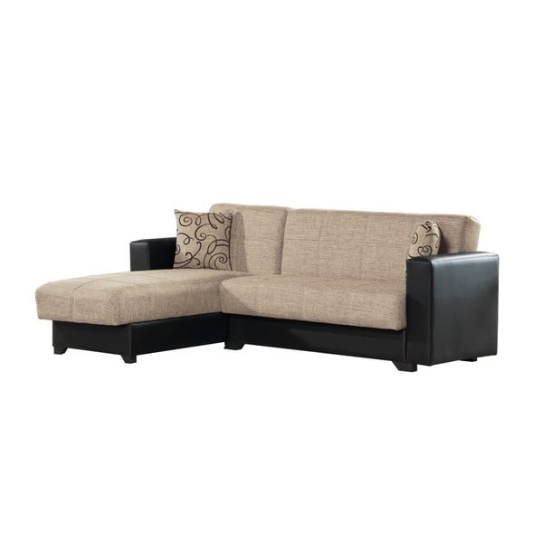 Canapea colț extensibilă cu spaţiu de depozitare, Esidra Chaise Longue, bej - negru