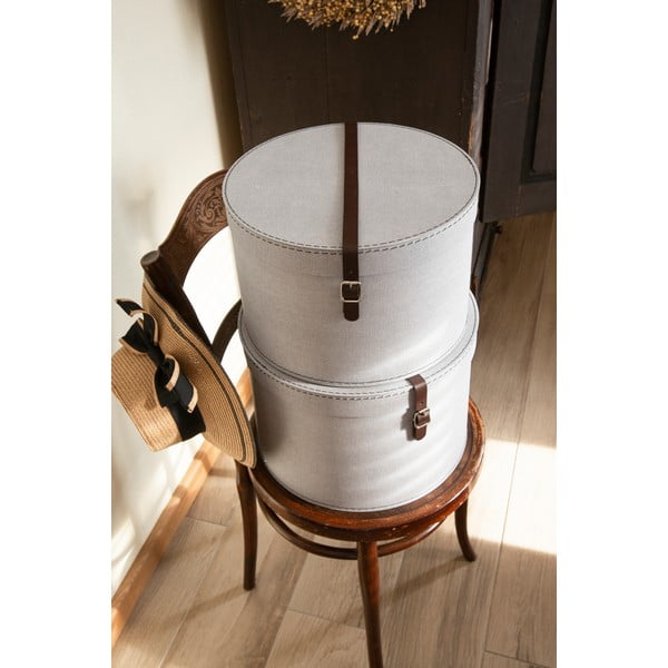 Cutii de depozitare gri-deschis 2 buc. din carton cu capac ø 37,5x25,5 cm Rut Canvas Paper Laminate – Bigso-image-2