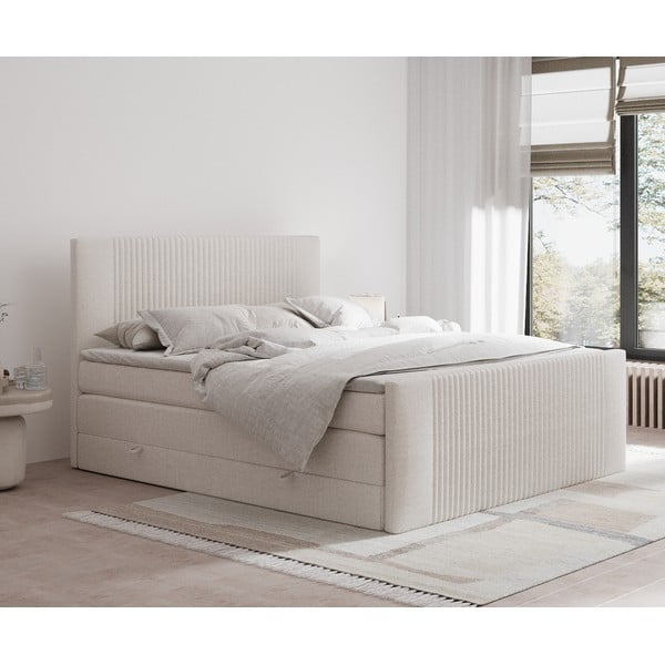 Pat boxspring bej cu spațiu de depozitare 180x200 cm Bergamo – Maison de Rêve-image-1