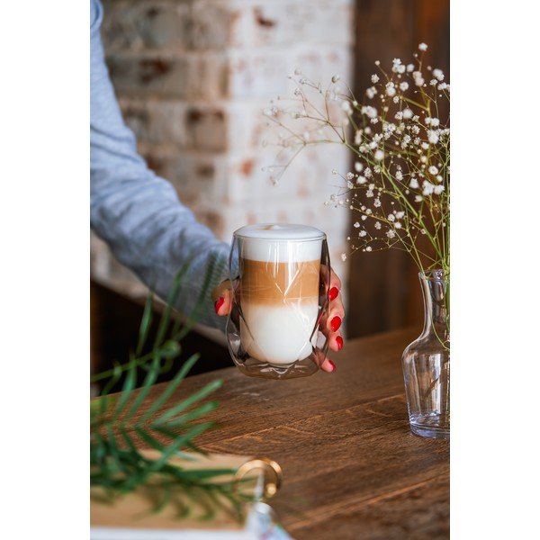 Set 2 pahare de latte cu perete dublu Vialli Design Geo, 350 ml-image-1