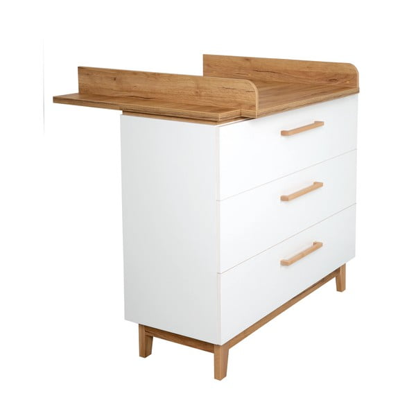 Comodă de copii albă joasă cu aspect de lemn de stejar cu masă de schimbat 118x104 cm Finn – Roba-image-3