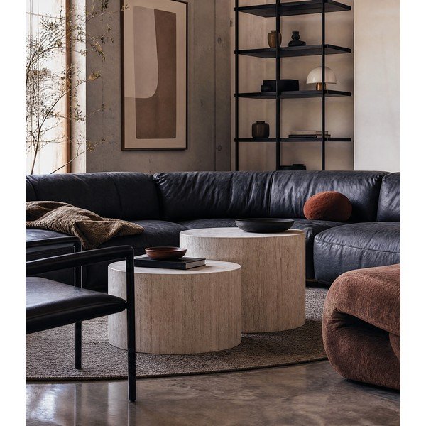 Măsuțe de cafea bej 2 buc. rotunde cu aspect de piatră ø 58 cm Dice – Actona-image-1